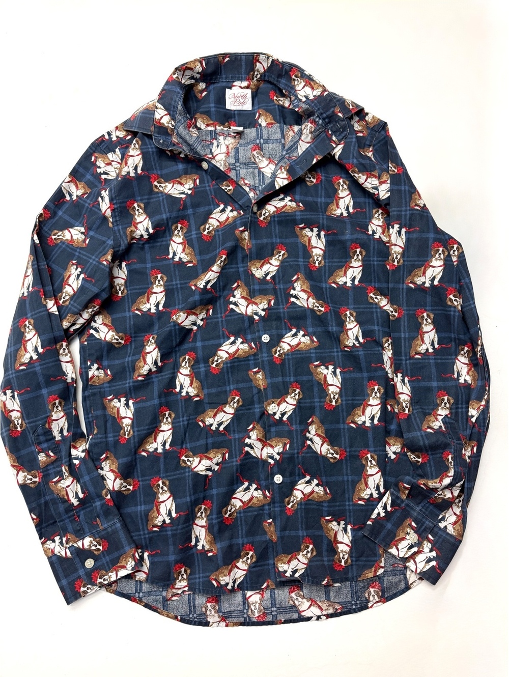 The North Pole Trading Co Button-Up Shirt St Bernard Dog Print Christmas Holiday